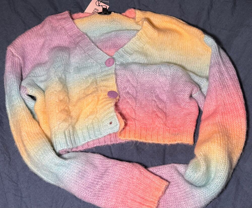 Missguided Rainbow Ombré Cropped Cardigan — NWT